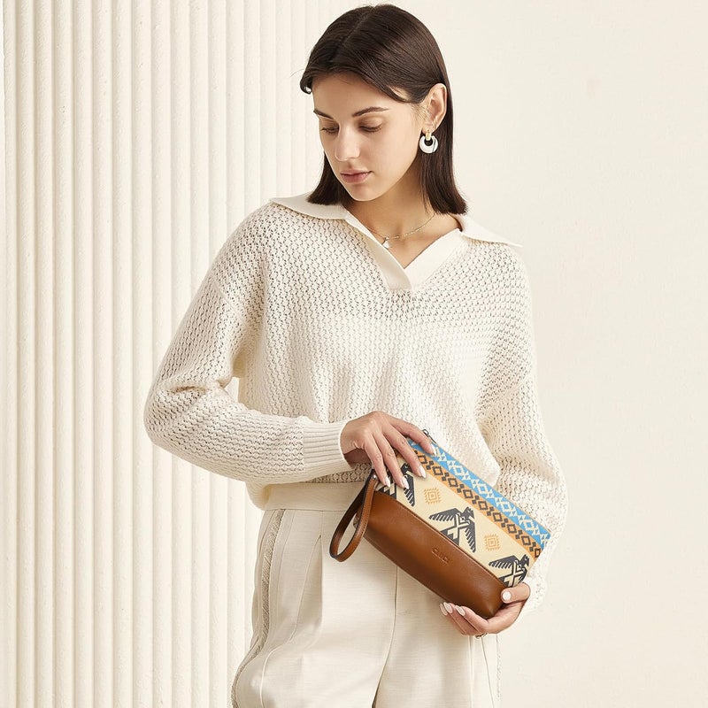 CLUCI محفظة معصم للنساء بسعة كبيرة حقيبة جلدية رفيعة للسفر حاملة بطاقات الائتمان منظم هاتف - Image 2